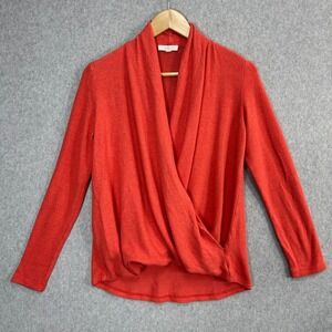 Pure + Good Anthropologie‎ XS Faux Wrap Sweater Coral Pullover Drape Cozy Soft